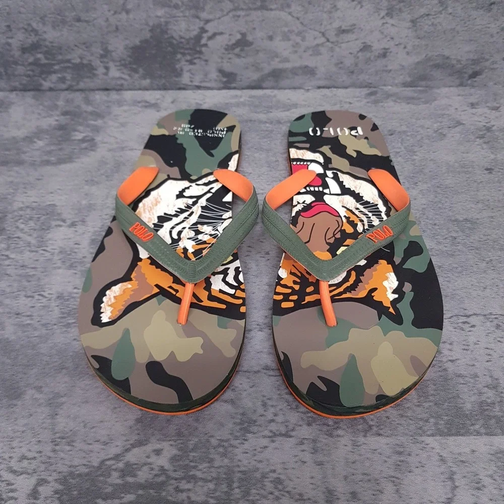 POLO RALPH LAUREN Whitlebury II Tiger‎ Camo Flip Flops Mens 13 D Green
